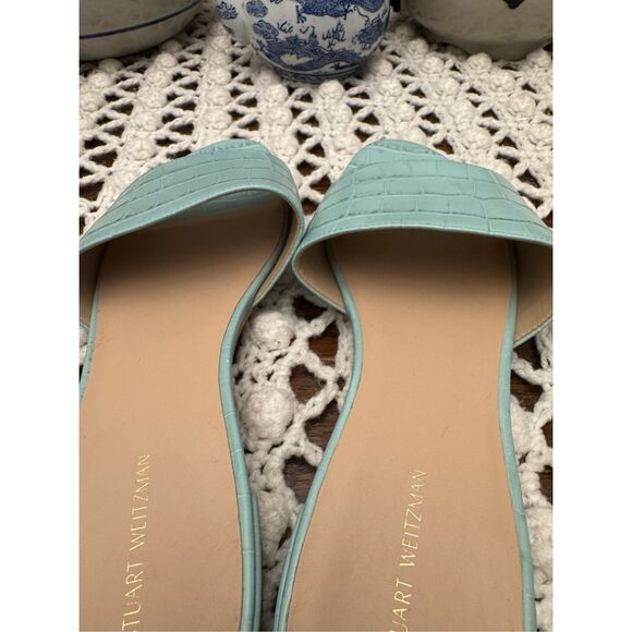 Stuart Weitzman Catherine croc effect leather slides size 9.5, green in color, n - Picture 5 of 11